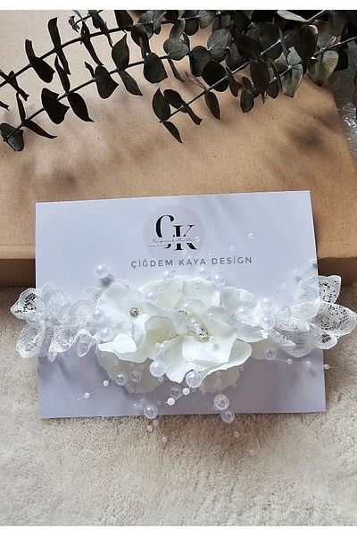 çiğdem kaya design Hydrangea Flower Lace Hairband for Baby Girl