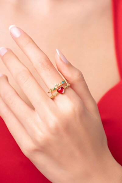 Ayenci Ayarlanabilir Kırmızı Kalpli Prenses Model Zirkon Taşlı Çiçekli Kadın ...