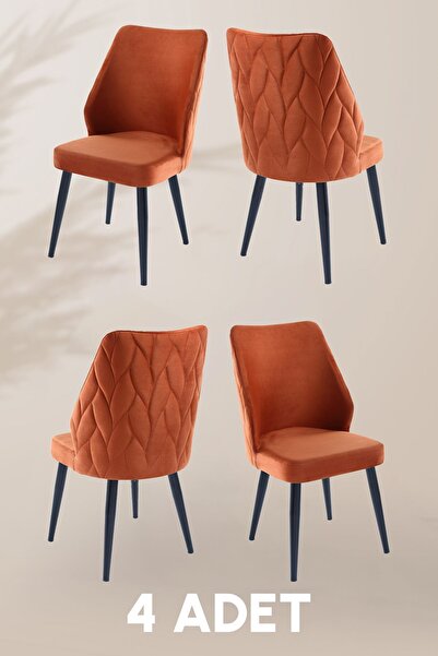 MYMASSA Puffy Sandalye - Babyface Turuncu - Metal Siyah Ayak (4 ADET) - Salon...