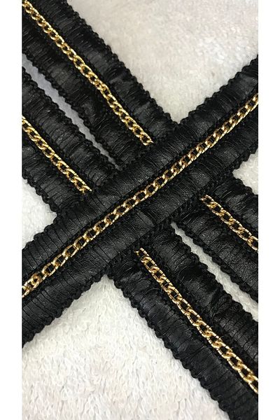 Ozpas Black Leather Strip with Gold Chain - 2 Cm X 2 Mt