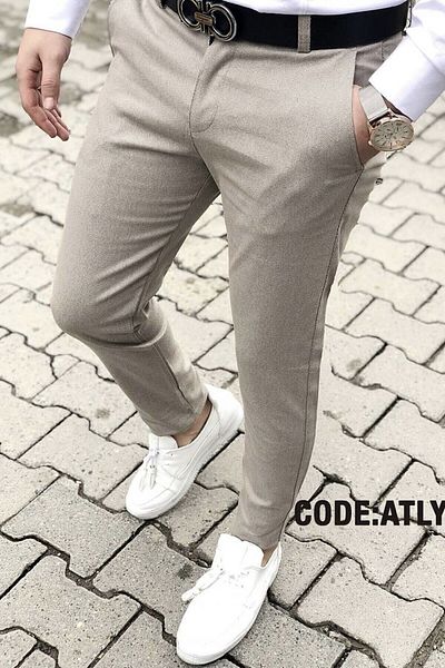DOPPİO'N DENİM Men's Beige Slim Fit Flexible Lycra Linen Trousers