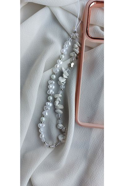LORESİMA AKSESUAR White Natural Stone Phone Strap Phone Charm