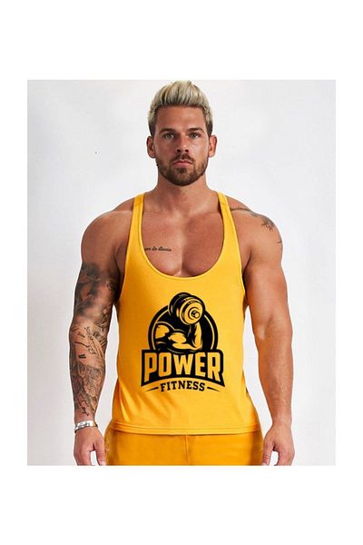 Ghedto قميص رياضي بدون أكمام للصالة الرياضية من Power Fitness [أصفر]