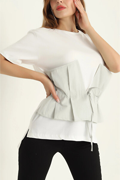 vuvutasarım Μπλουζάκι μονό ζέρσεϊ με γκρι δέσιμο στη μέση της νέας σεζόν