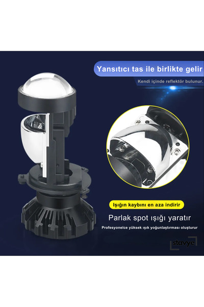 Stavye H4 Mercekli Led Far Ampulü Projektör Yeni Nesil Şimşek Etkili Tak,Çalıştır xenon far zenon