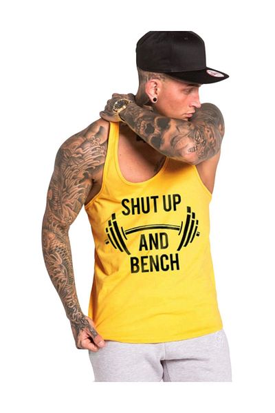 Ghedto قميص رياضي بدون أكمام للياقة البدنية من Shut Up And Bench [أصفر]
