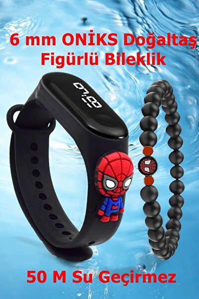 Ct Örümcek Adam Benzer Figürlü Led Çocuk Saati - Oniks Doğaltaş Bileklik Komb...