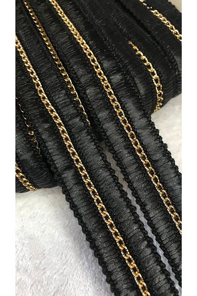 Ozpas Black Leather Strip with Gold Chain - 2 Cm X 2 Mt