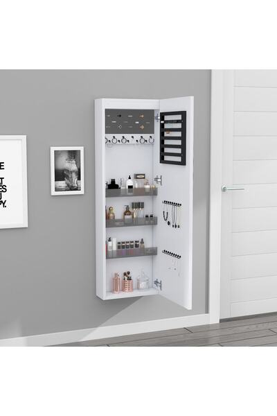 DECOBOX Paris Led Aydınlatmalı Boy Aynalı Takı Dolabı Beyaz Işık