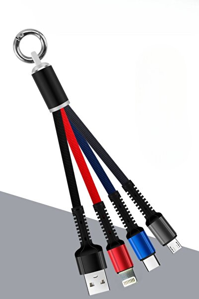 Buffer ® Işıklı Anahtarlık Model 3 in 1 USB Çıkışlı MİKRO,TYPE-C ve İphone Uyumlu Şarj Kablosu