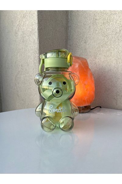 Life 800 ml Water Bottle with Smile Teddy Bear, Transparent Green Color