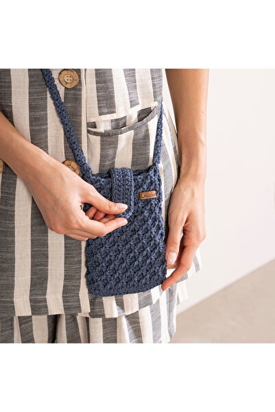 Hilaliart Kot Rengi El Örgüsü Cep Telefonu Çantası-El Örgüsü Denim Çapraz Çan...