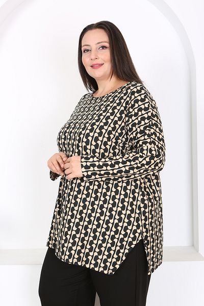 XL Modam Xlmodam Women's - Black Mink Patterned Lycra Long Sleeve Tunic, Large Size