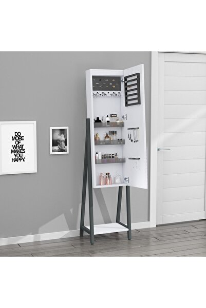 DECOBOX Eyfel Led Aydınlatmalı Boy Aynalı Takı Dolabı Beyaz Işık