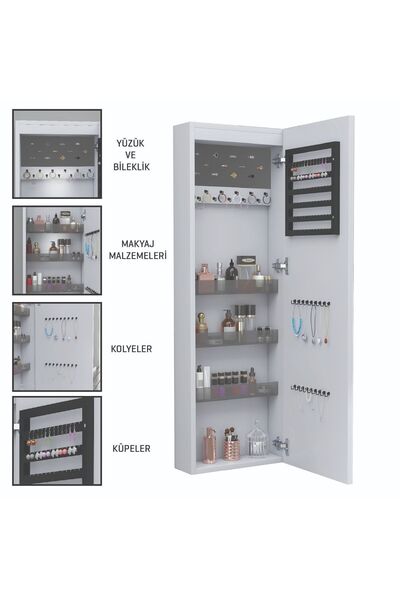 DECOBOX Paris Led Aydınlatmalı Boy Aynalı Takı Dolabı Beyaz Işık