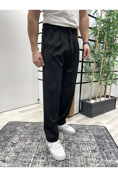 UTTBASİC Black Pleated Baggy Fabric Trousers