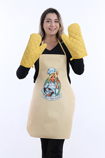 sevilya Beautiful Set Liquid Proof Waterproof Kitchen Apron (2 Gloves)