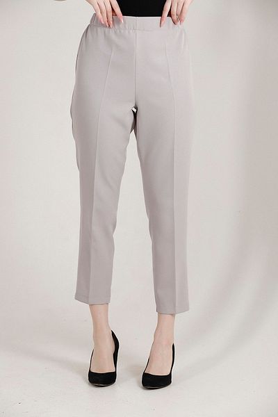 Balenbi 1004 Model Gray High Waist Lycra Women's Trousers - Oversize Carrot Leg