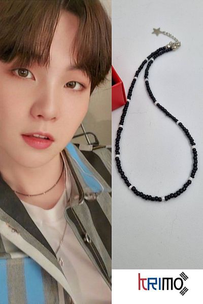 KRIMO Kpop Bts Suga Black Beaded Necklace