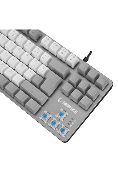 Rampage Snug K14 Rainbow Tkl 87 Tuşlu Süper Kompakt Mekanikoyuncu Klavye -beyaz/gri