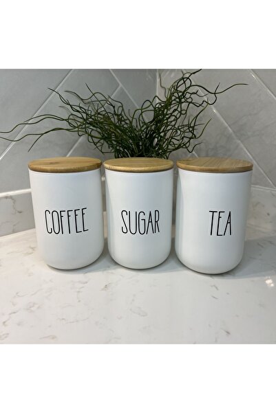 may home design طقم شاي/قهوة/سكر 3 قطع بغطاء من الخيزران 890 مل - زجاج 3 قطع