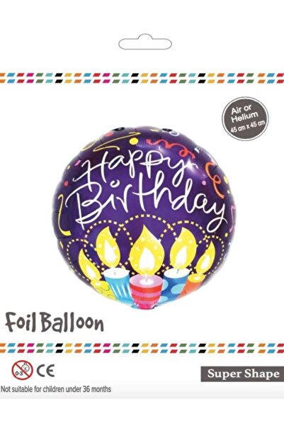 BEY AMBALAJ بالون فويل أرجواني Happy Birtday مقاس 45 × 45 سم