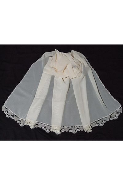 arzumçeyiz Handcrafted Needle Embroidery Mevlüt Headscarf (heavy Work) 140 * 70 cm Size - Cream