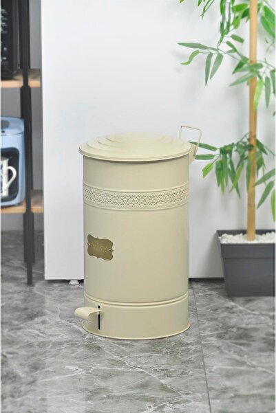 Yıldıray Metal (KOD:1062) Paslanmaz Yanmaz Metal 30 Litre Krem Çöp Kovası