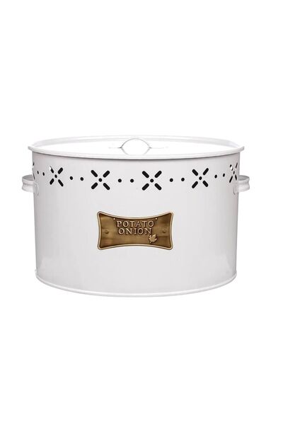 LUCKYHOMES Luxury Stainless Galvanized Potato and Onion Holder 2 Compartments Metal Potato Onion Bucket White 18 Lt