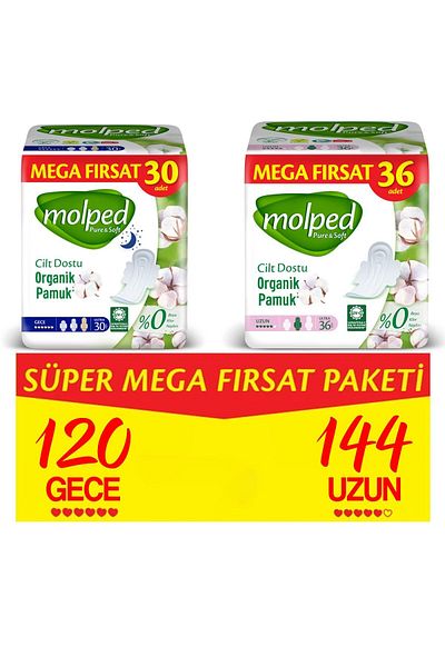 Molped Pure&soft Sanitary Pad Super Mega Deal Pack Night 120 Pieces + Long 144 Pieces