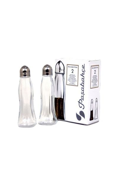 Paşabahçe Set of 2 Salt and Pepper Shakers with Metal Lid - Black and White