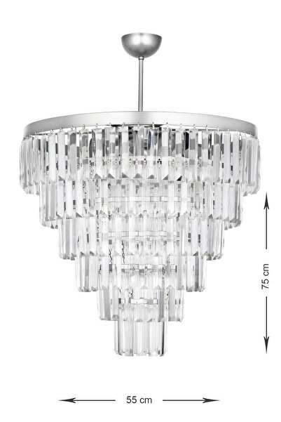 Avizemoda Linsa 55 Cm'lik Kristal Cam Taşlı Lüks Avize - (gümüş Yaldız)