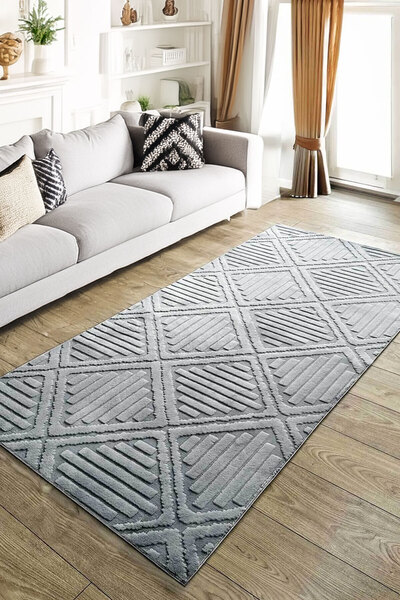 PINKIE HOME Gri Puffy Soft Peluş Tüylü Kabartmalı Ince Halı Salon Halısı Yoll...