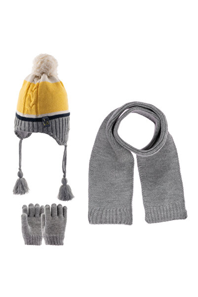 Kitti 1-4 Yaş Erkek Çocuk Atkı Bere Eldiven Üçlü Takım Set