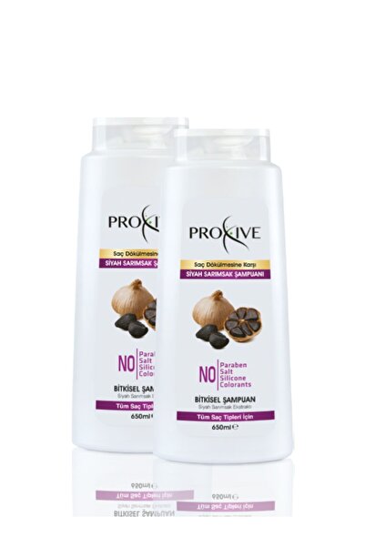 PROXİVE Tuzsuz Parabensiz Silikonsuz Boyasız Dökülme Önleyici Siyah Sarımsak Özlü Şampuan 650 ml X 2'li