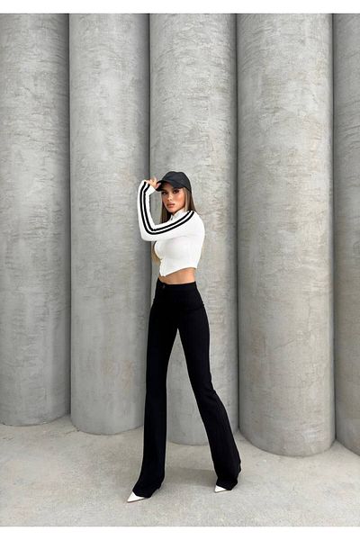 İLKCET MODA Ottoman Fabric - Crop με ριγέ μανίκι και λεπτομέρεια με φερμουάρ