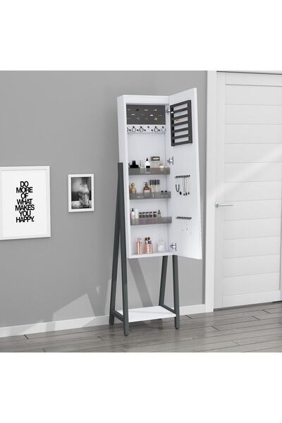 DECOBOX Eyfel Led Aydınlatmalı Boy Aynalı Takı Dolabı Sarı Işık