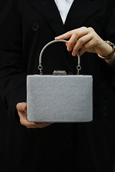 ROZA CANTA Kadın Gümüş Simli Abiye , Clutch Gece Çantası