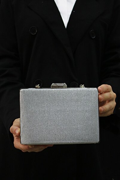 ROZA CANTA Kadın Gümüş Simli Abiye , Clutch Gece Çantası