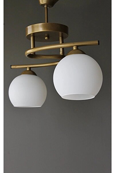 Ömür Avize hestia Modern Gold Kasa Beyaz Camlı Avize 2li