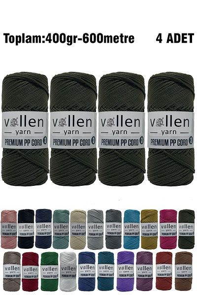 vollen yarn 600m Πολυεστερικό νήμα μακραμέ, νήμα Supla, νήμα τσάντας, νήμα βραχιολάκι, μακραμέ, στρατός Πράσινο 1,5mm-400gr