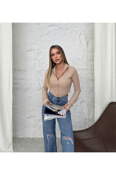 İLKCET MODA Οθωμανική ριγέ Crop Top