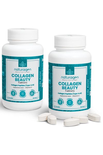 Naturagen Collagen 2x60 Tablets - Hydrolyzed Collagen Type (TYPE 1&TYPE 3), Clary Collagen, Hyaluronic Acid & Vitamin C