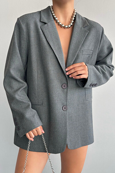 LOOSH Kadın Gri Maskülen Oversize Blazer Ceket