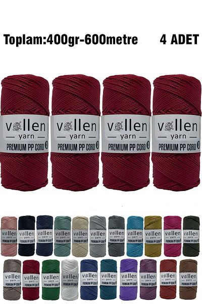 vollen yarn 600m Polyester Macrame Rope, Bracelet Rope, Bag Rope, Bracelet Rope, macrame, red 1.5mm-400gr