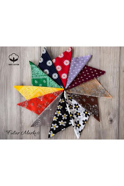 Fular Marketi Set of 12 Mixed Patterned 100% Cotton Fan