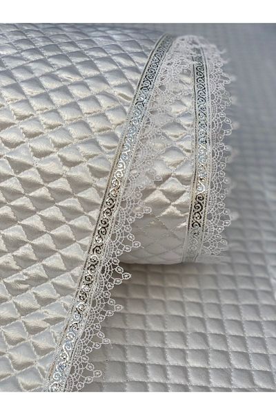 Kaizen Carpet White 45 Cmx10 Mt Silver Handle Detail Luxury Satin Quilted Shelf Cover / Drawer Cover / Cabinet Cover