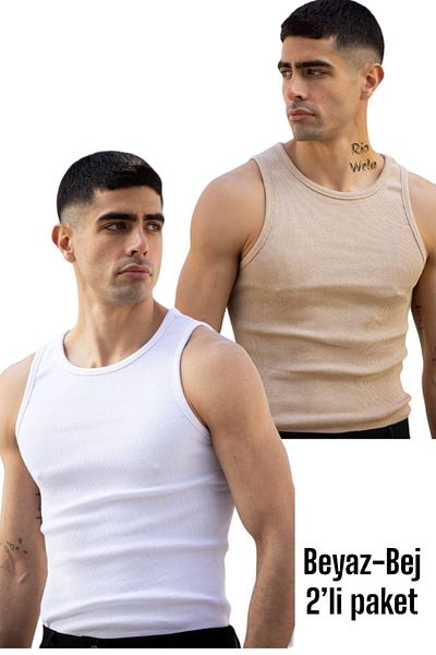 Riowela Men's Halter Collar Athlete Lycra Tank Top 2 Pack