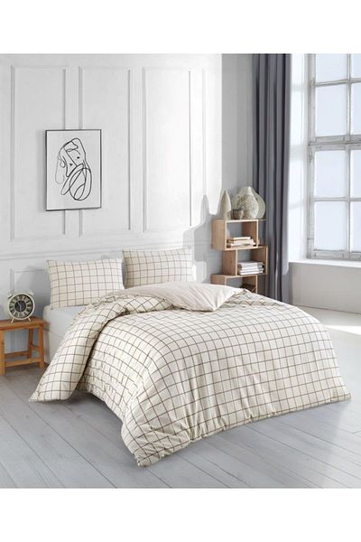 uykulife home collection Комплект завивки UYKULİFE с единичен кариран цвят и мляко и кафе