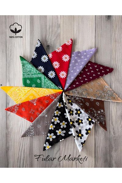 Fular Marketi Set of 12 Mixed Patterned 100% Cotton Fan